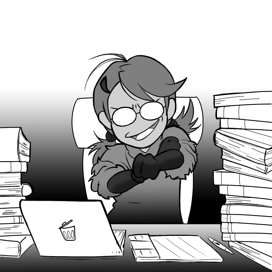 Boba-tan rolls up the sleeves of her raccoon kigurumi and sits down to her laptop at a messy desk piled high with books.